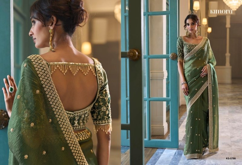 Green Colour Iconic Vol 5 By Kimora Fancy Fabric Designer Beads Work Saree Ks 5788